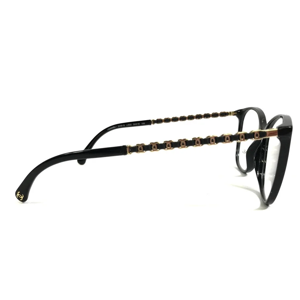 Chanel Eyeglasses Frames 3408-Q c.622 Black Gold Woven Leather 54-16-140